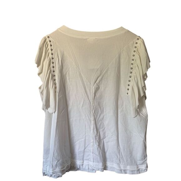 POL Studded V-Neck Top With Flutter Sleeve Off White Size L - Picture 5 of 11